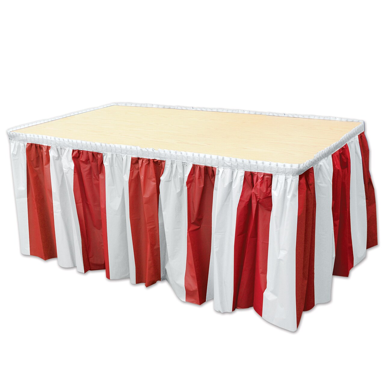 Beistle 29in. x 14Feet Standard Red & White Stripes Table Skirting - 6 Pack